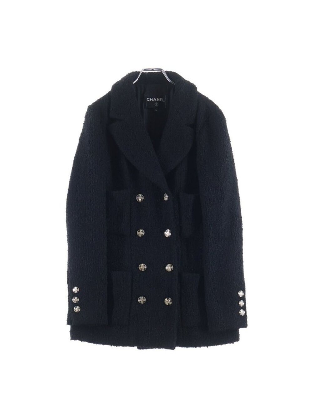 Chanel Tweed Jacket Crystal Button Double Breasted Black